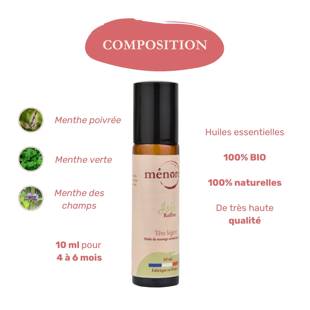 Huiles essentielles de menthe pour les maux de tête : composition du roll-on Isis