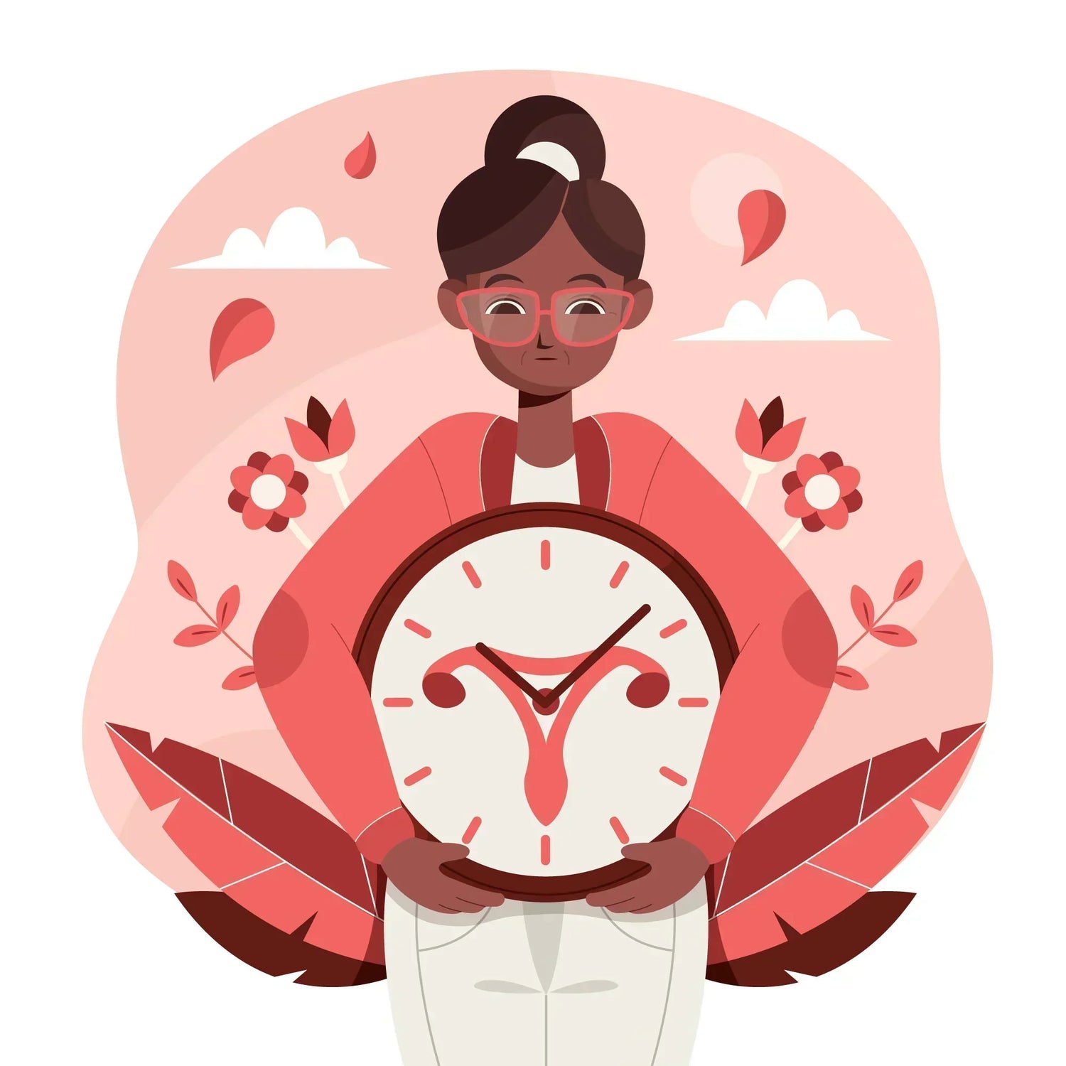 Femme qui tient une horloge avec le dessin de l'uterus